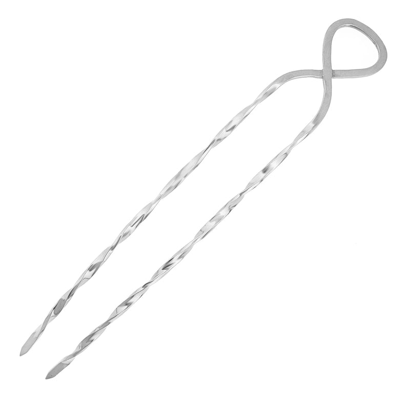 Twisted Hourglass Hair Pin - Silver - Large