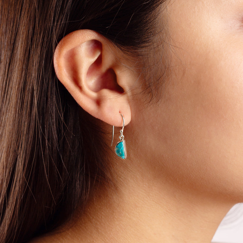 Turquoise Half Moon Earrings - Silver