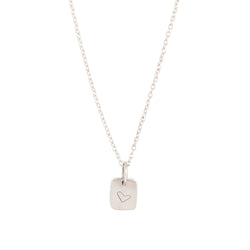 Hand-Stamped Heart Necklace in Silver - Rectangle