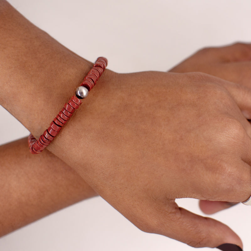 Stone & Sterling Stretch Bracelet in Red Jasper