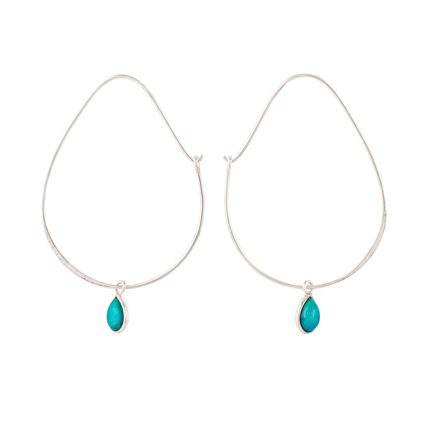 Oval Turquoise Hoops in  Silver - 2 1/8" L