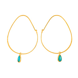 Oval Turquoise Hoops in Gold - 2 1/8" L