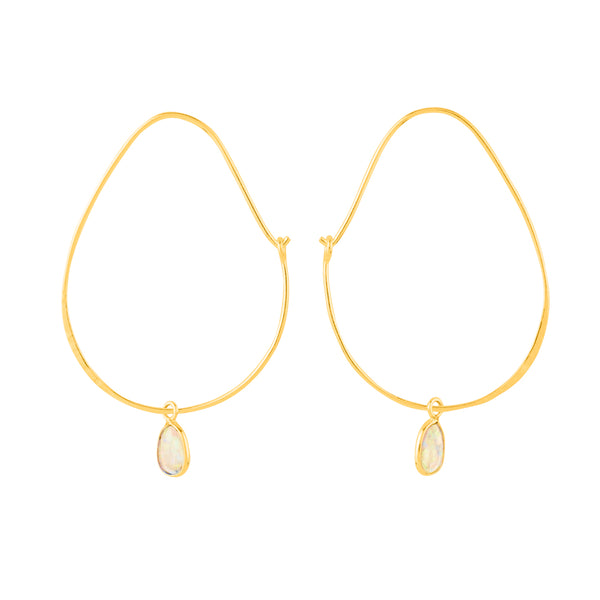 Oval Opal Hoops in Gold - 2 1/8" L