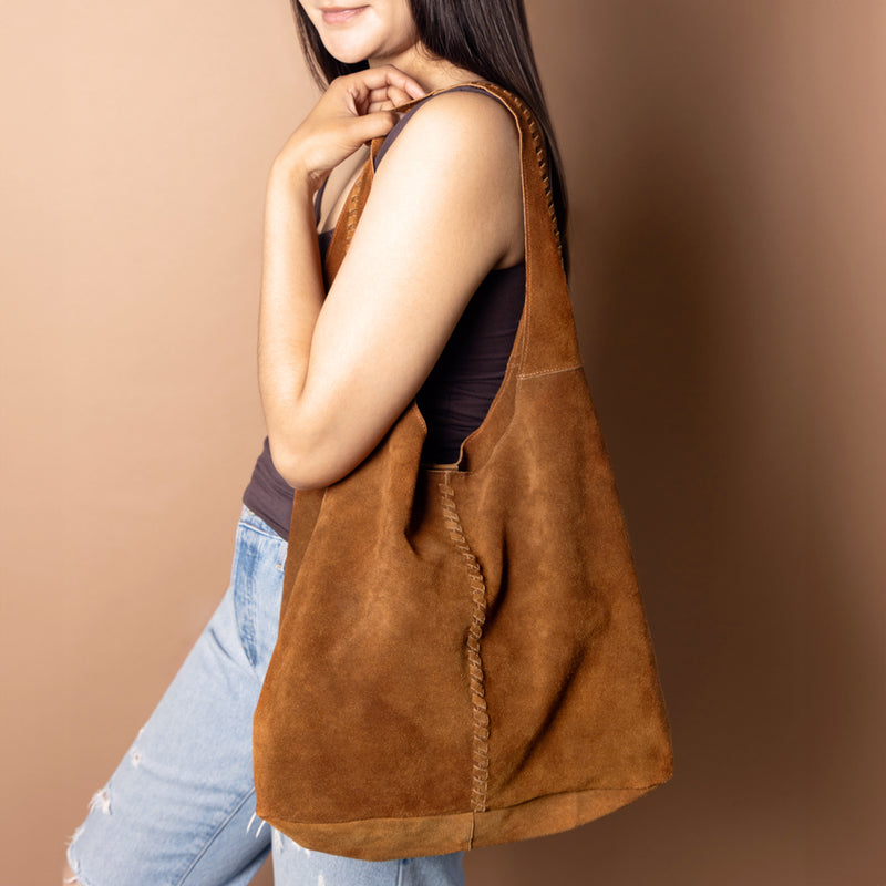 Soft Satchel Bag in Chestnut Brown Suede