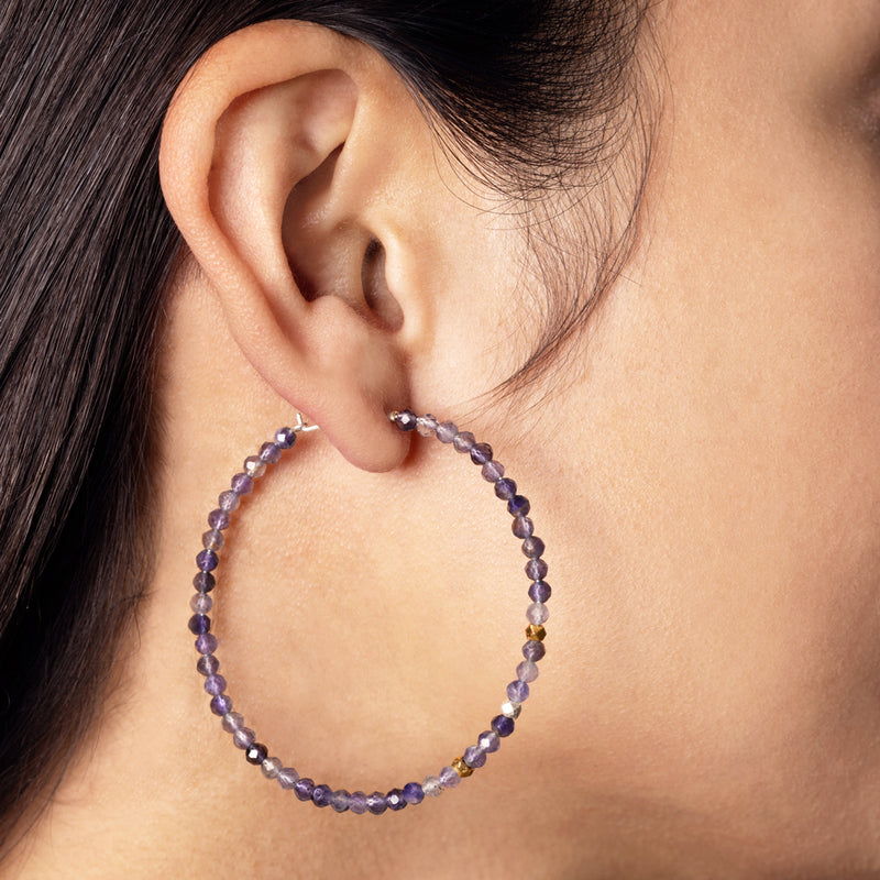 She's Got Stones Sleeper Hoops in Iolite - 2"