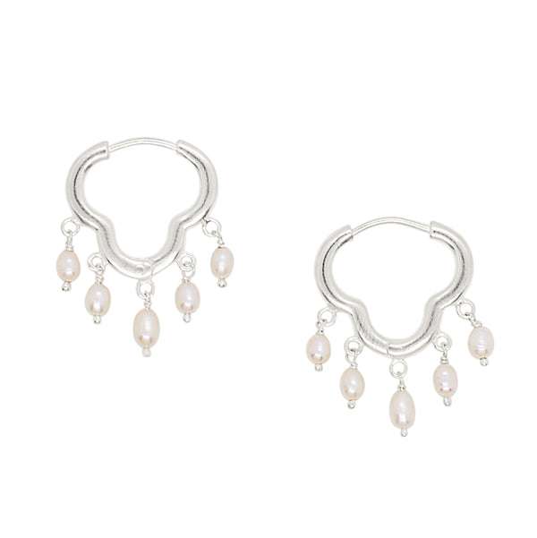 Dripping Clicker Hoops in Pearl & Silver