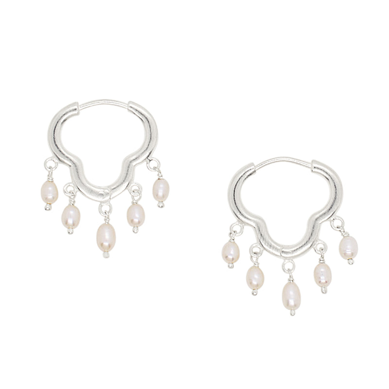 Dripping Clicker Hoops in Pearl & Silver