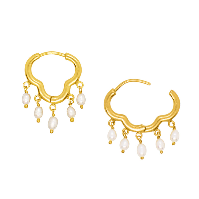 Dripping Clicker Hoops in Pearl & Gold   | Available to ship October 10, 2024