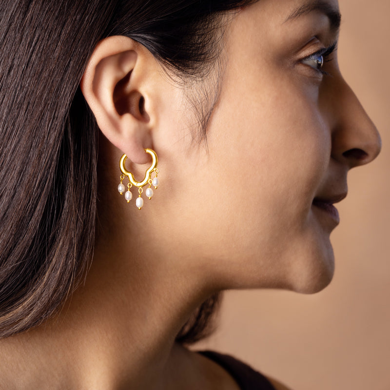 Dripping Clicker Hoops in Pearl & Gold   | Available to ship October 10, 2024