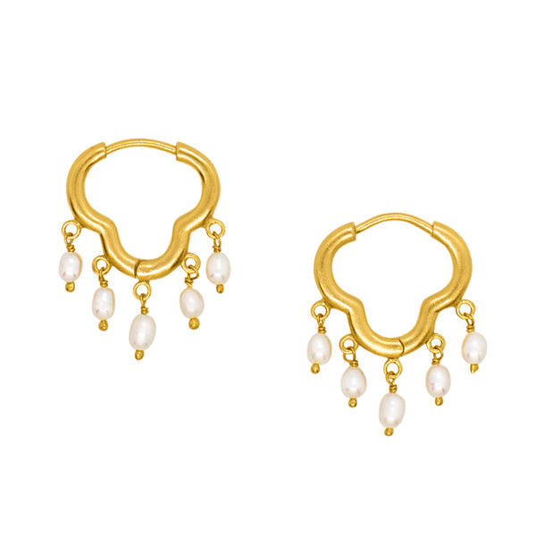 Dripping Clicker Hoops in Pearl & Gold