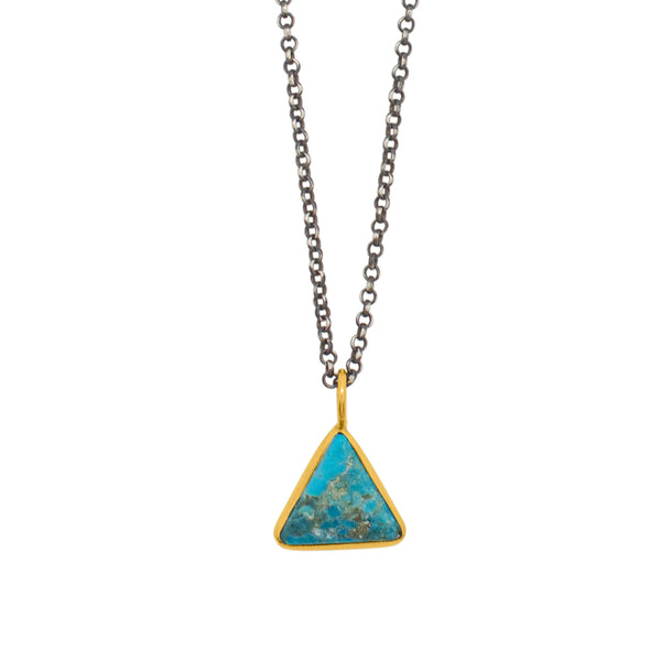 Triad Necklace in Turquoise & Gold & Antiqued Sterling