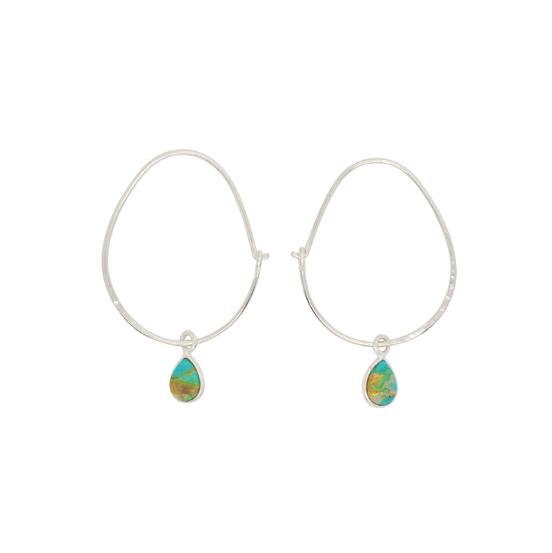 Oval Turquoise Hoops in Silver - 1 1/4" L