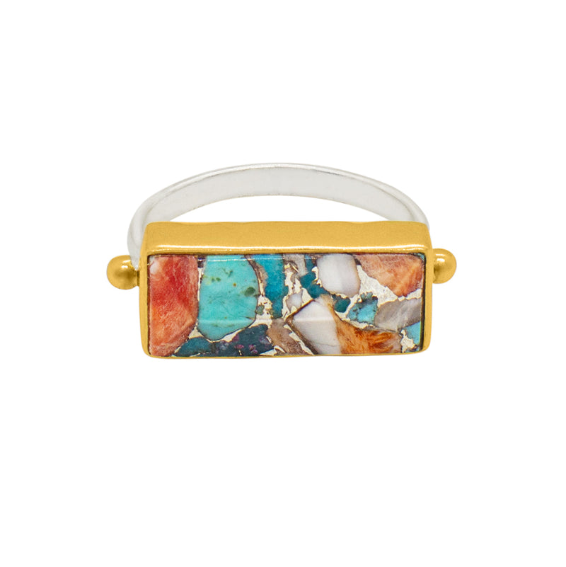 Mosaic Rooftop Ring in Spiny Oyster Turquoise