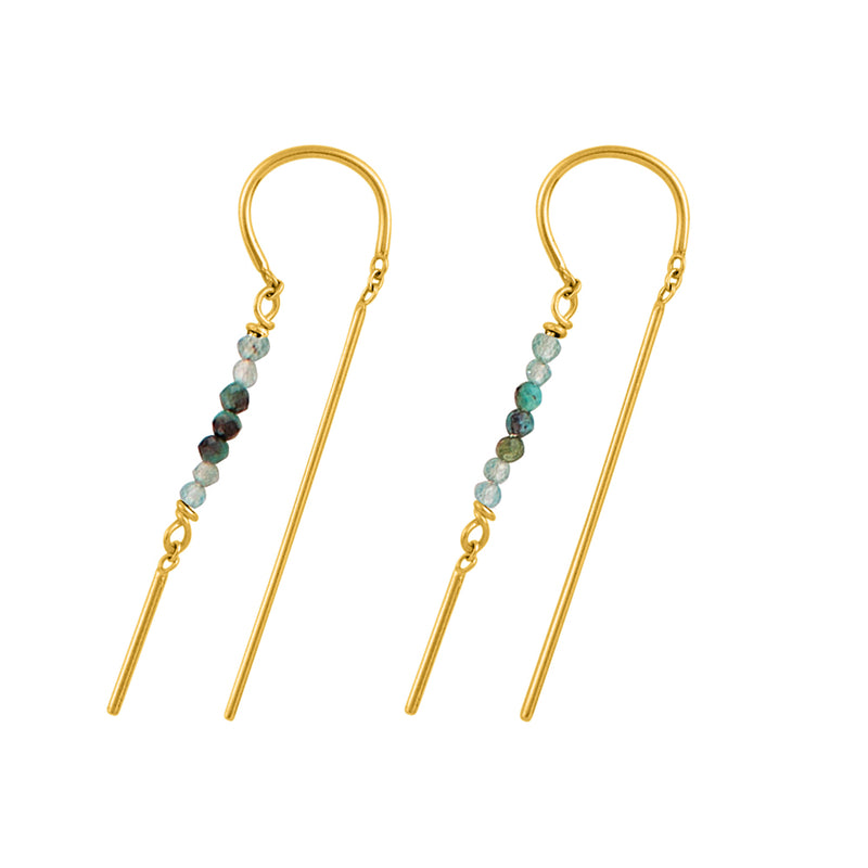 Stony Tiny Dancer Threaders in Turquoise/Apatite & Gold - 1 1/2"