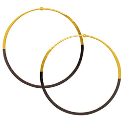 Rhodium Dipped Hammered Hoops in Gold - 3"