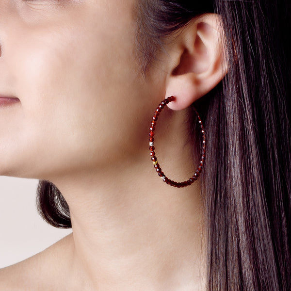 She's Got Stones Sleeper Hoops in Garnet - 2"