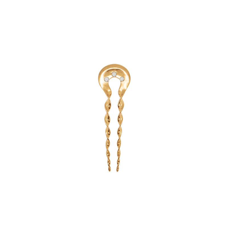 Twisted & Studded Hair Pin in Bronze with Silver Beads