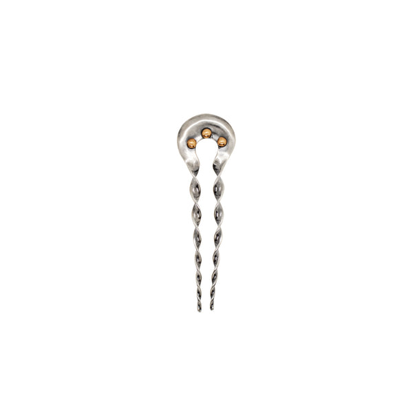 Twisted & Studded Hair Pin in Silver with Bronze Beads