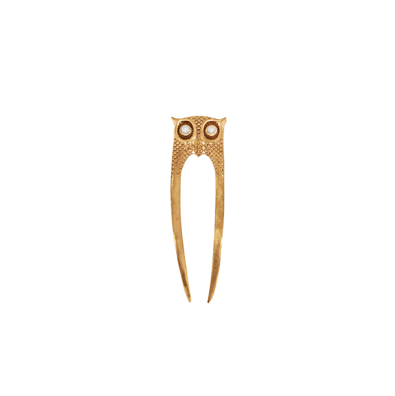 Owl Hair Pin in Bronze