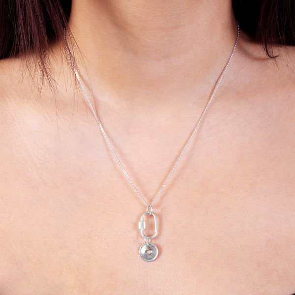 April Birthstone Carabiner Necklace - Quartz