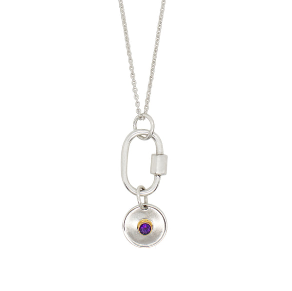 February Birthstone Carabiner Necklace - Amethyst