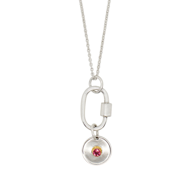 October Birthstone Carabiner Necklace - Pink Tourmaline