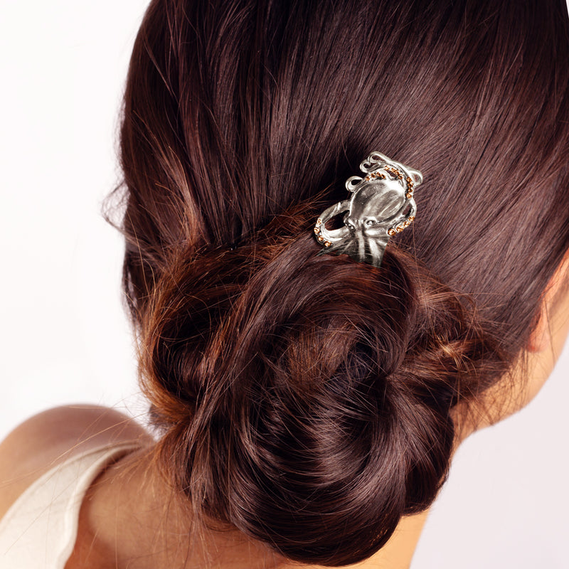 Octopus Hair Pin in Silver & Bronze Accents