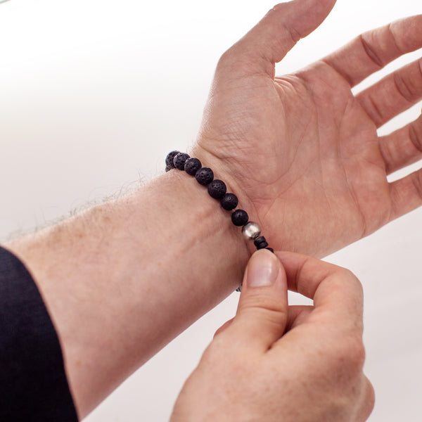 Stone & Sterling Stretch Bracelet in Shungite & Lava