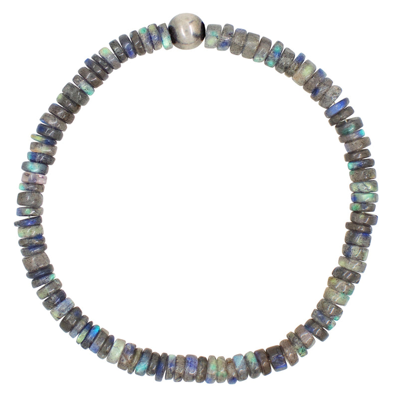 Stone & Sterling Stretch Bracelet in Labradorite Heishi