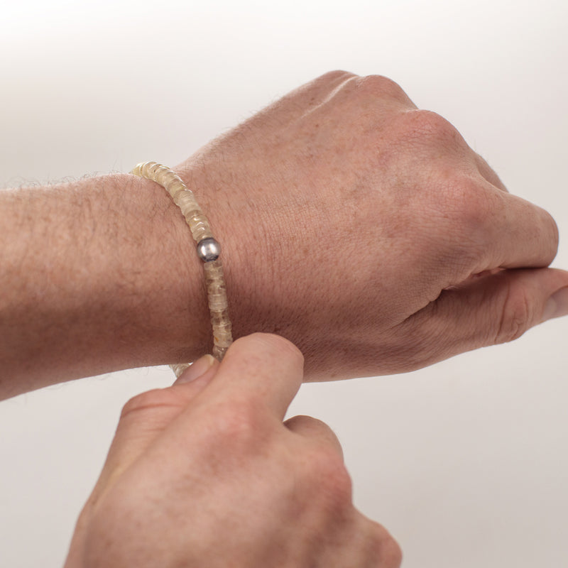 Stone & Sterling Stretch Bracelet in Golden Rutilated Quartz