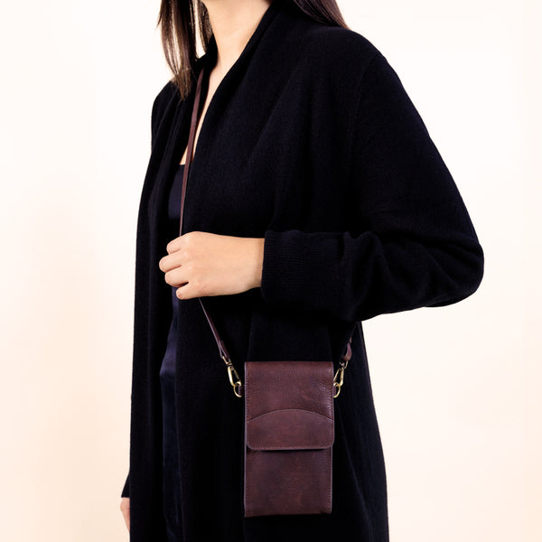 On the Move Leather Phone Bag in Brown | Available to ship November 5, 2024