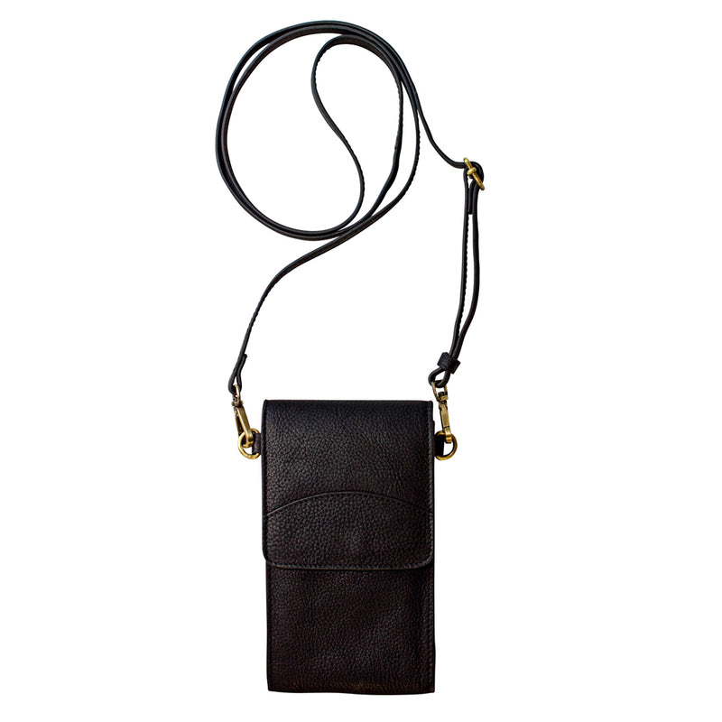 On the Move Leather Phone Bag in Black The Good Collective