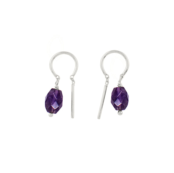 Oblong Stony Dancer Threaders in Amethyst & Silver - 3/4"L