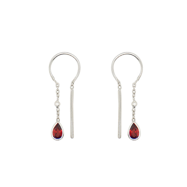 Bezeled Stone Dancer Threaders in Garnet & Silver - Bottom Stone