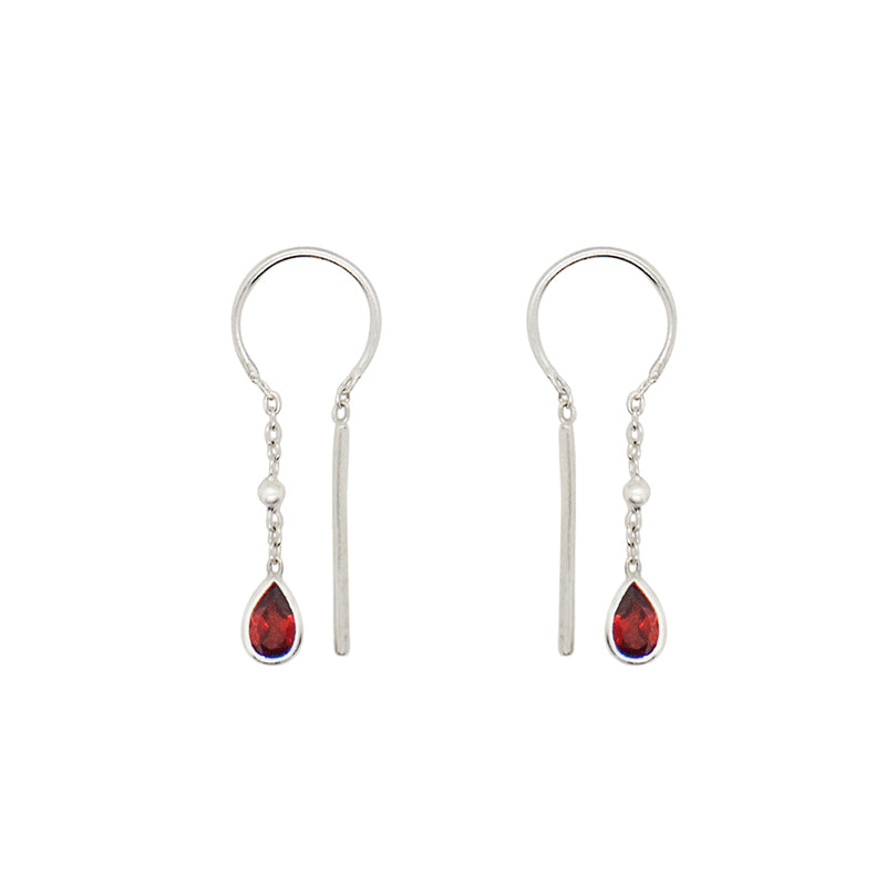 Bezeled Stone Dancer Threaders in Garnet & Silver - Bottom Stone