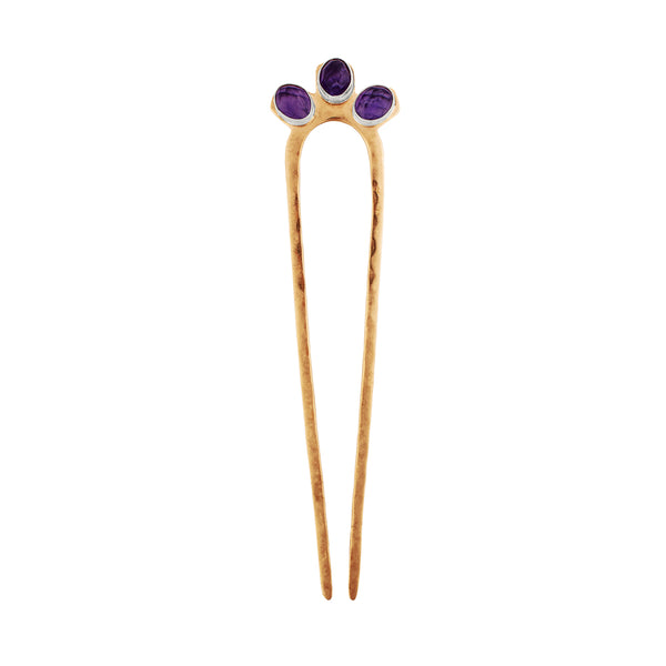 Empire Hair Pin in Amethyst & Bronze - Large