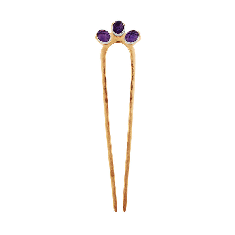 Empire Hair Pin in Amethyst & Bronze - Large