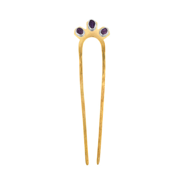 Empire Hair Pin in Amethyst & Bronze - Large