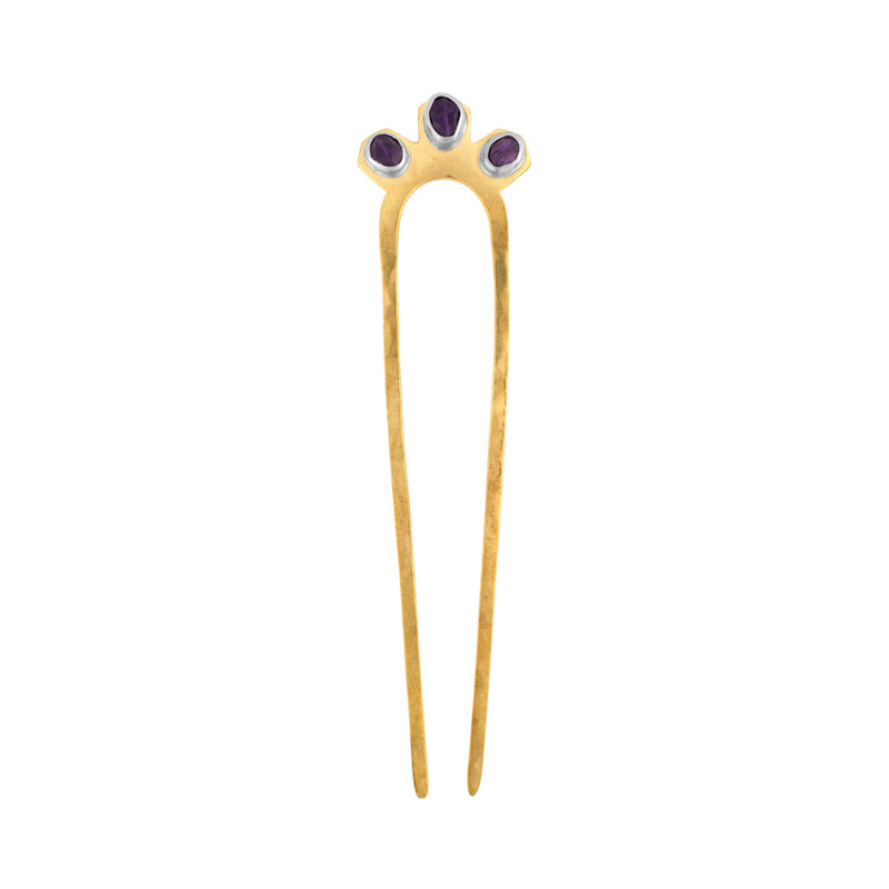 Empire Hair Pin in Amethyst & Bronze - Large