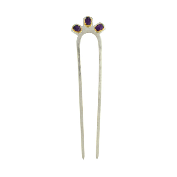 Empire Hair Pin in Amethyst & Silver - Large