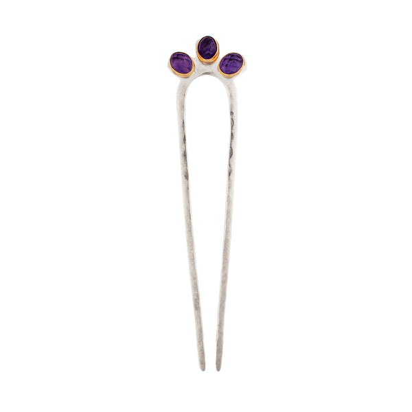 Empire Hair Pin in Amethyst & Silver - Large