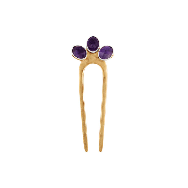 Empire Hair Pin in Amethyst & Bronze - Small