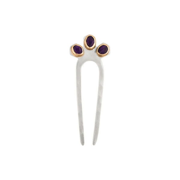 Empire Hair Pin in Amethyst & Silver - Small