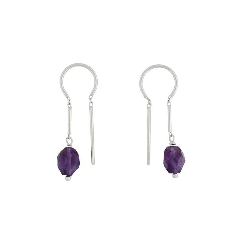 Oblong Stony Dancer Threaders in Amethyst & Silver - 1 1/8" L