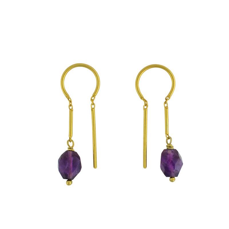 Oblong Stony Dancer Threaders in Amethyst & Gold - 1 1/8" L