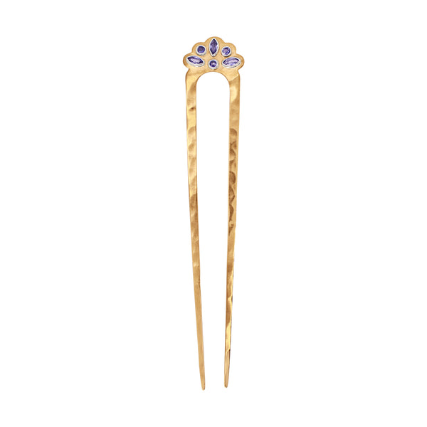 Cut Stone Fado Hair Pin in Iolite & Bronze - Large