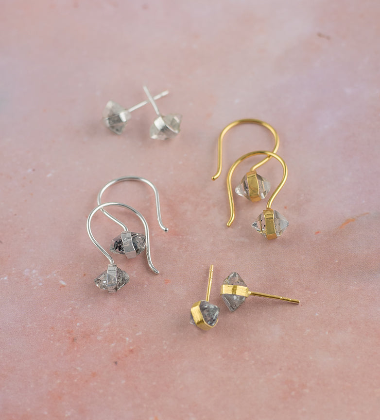 Banded Herkimer Diamond Post Earrings in Gold