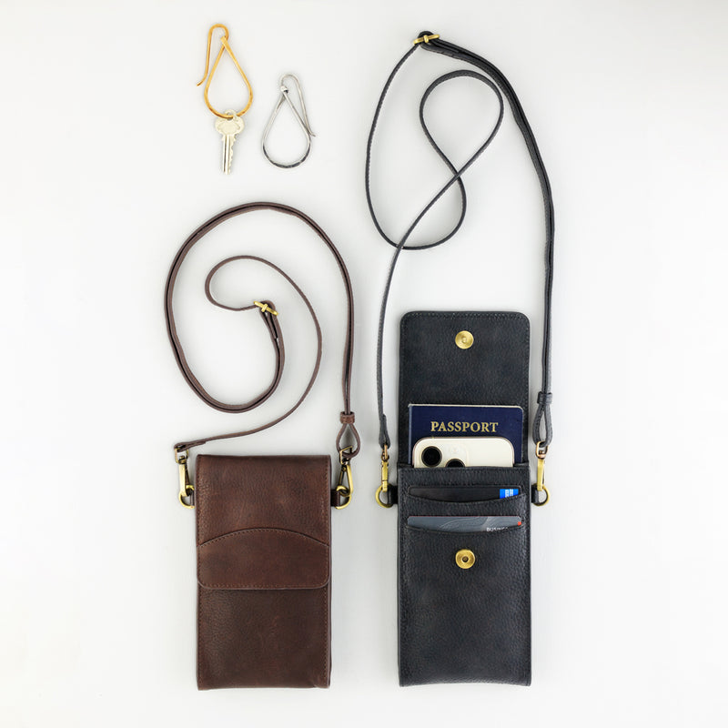 On the Move Leather Phone Bag in Brown | Available to ship November 5, 2024