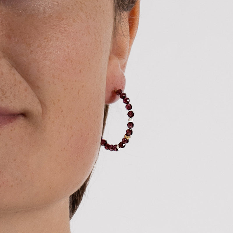 She's Got Stones Sleeper Hoops in Garnet - 2"