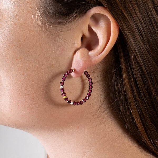 She's Got Stones Sleeper Hoops in Garnet - 2"